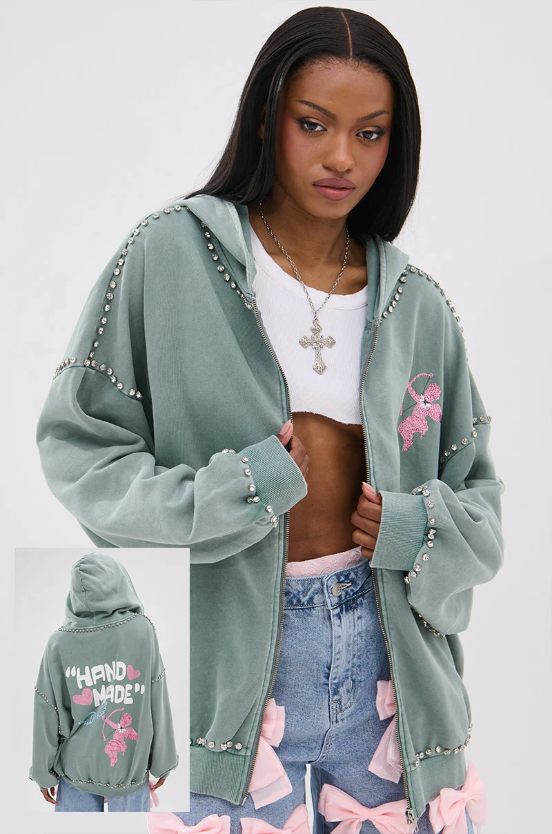 HAND MADE ZIP UP SWEATSHIRT