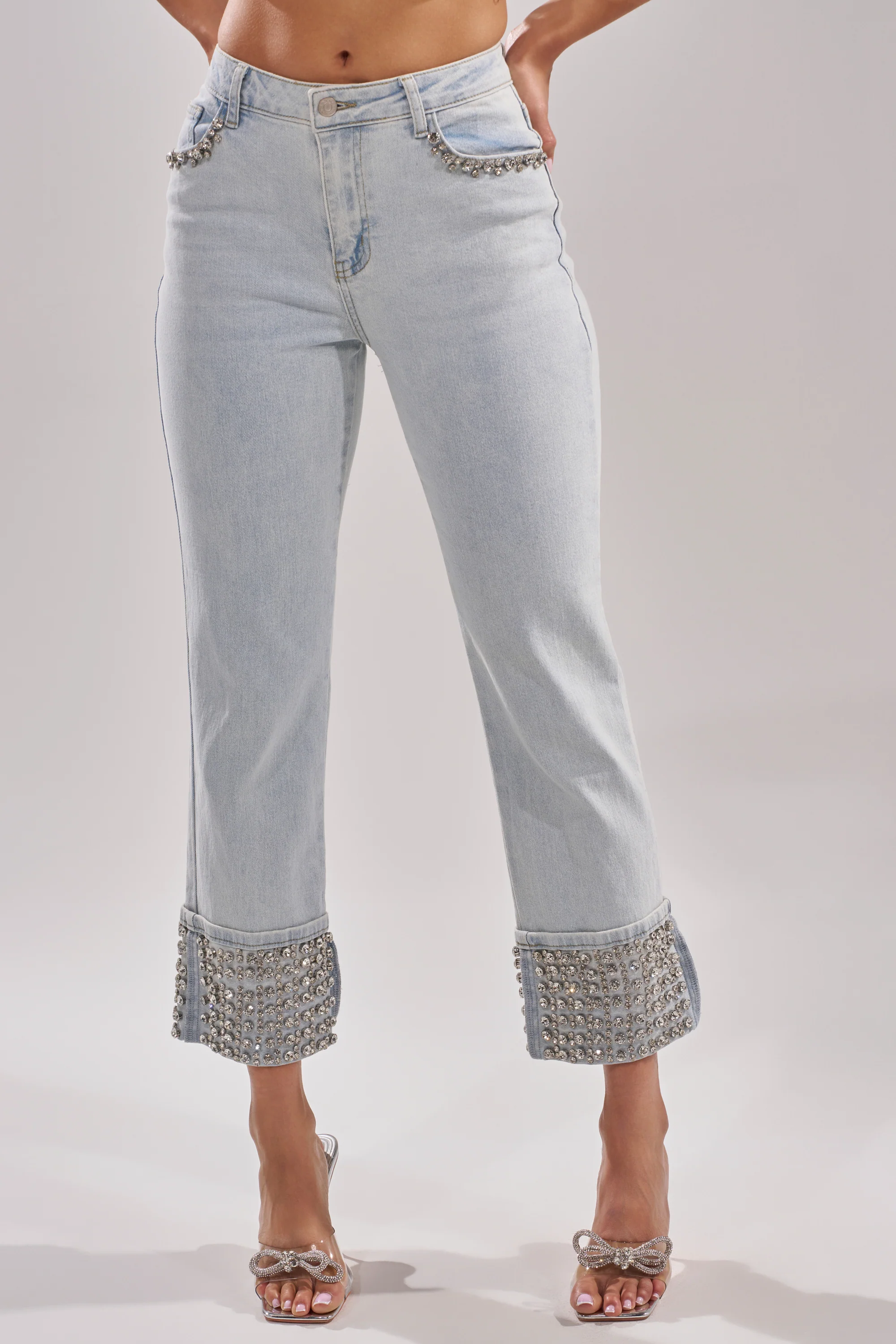 HANNI RHINESTONE DENIM CROPPED PANT - Image 2