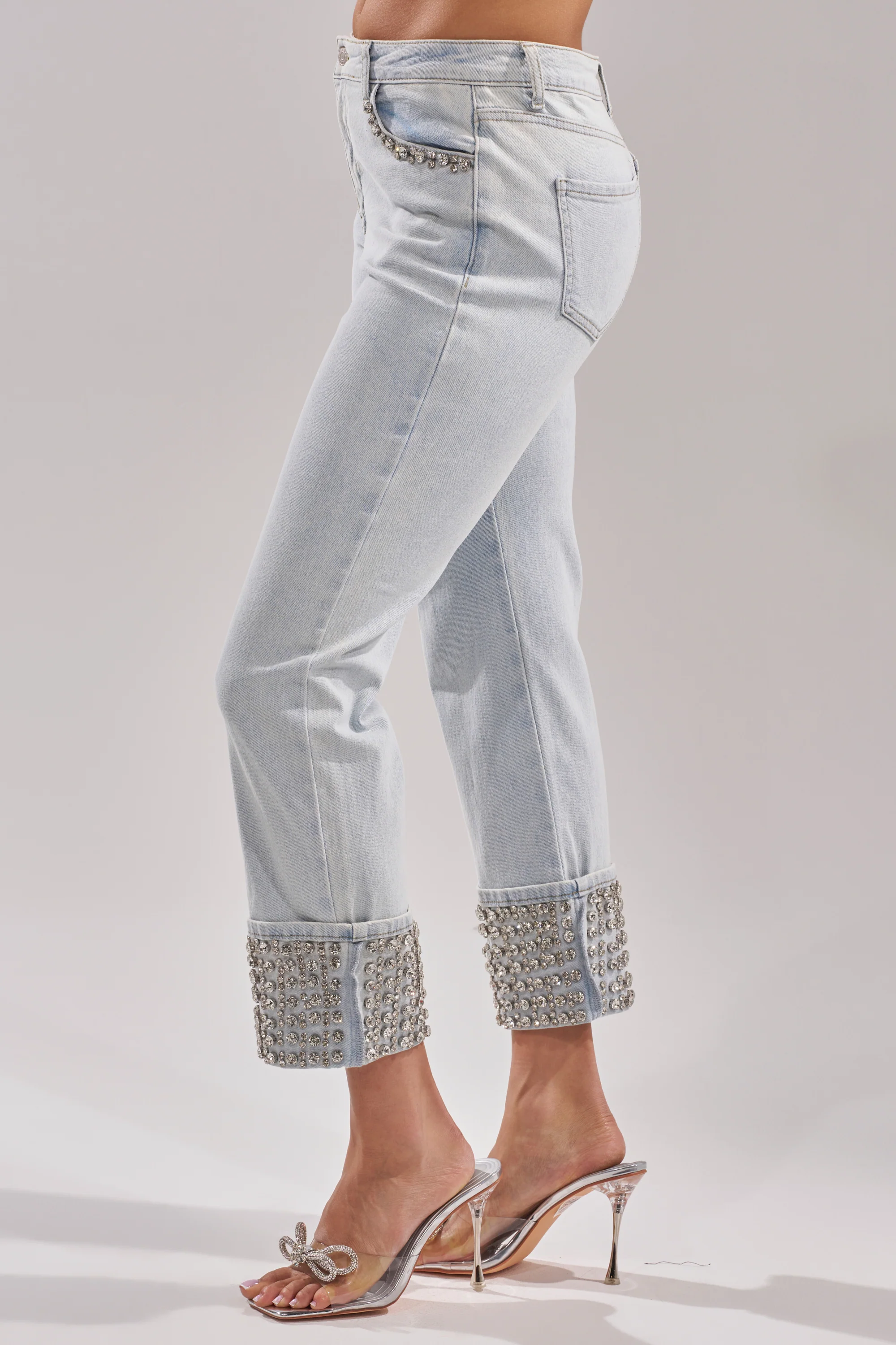 HANNI RHINESTONE DENIM CROPPED PANT - Image 4