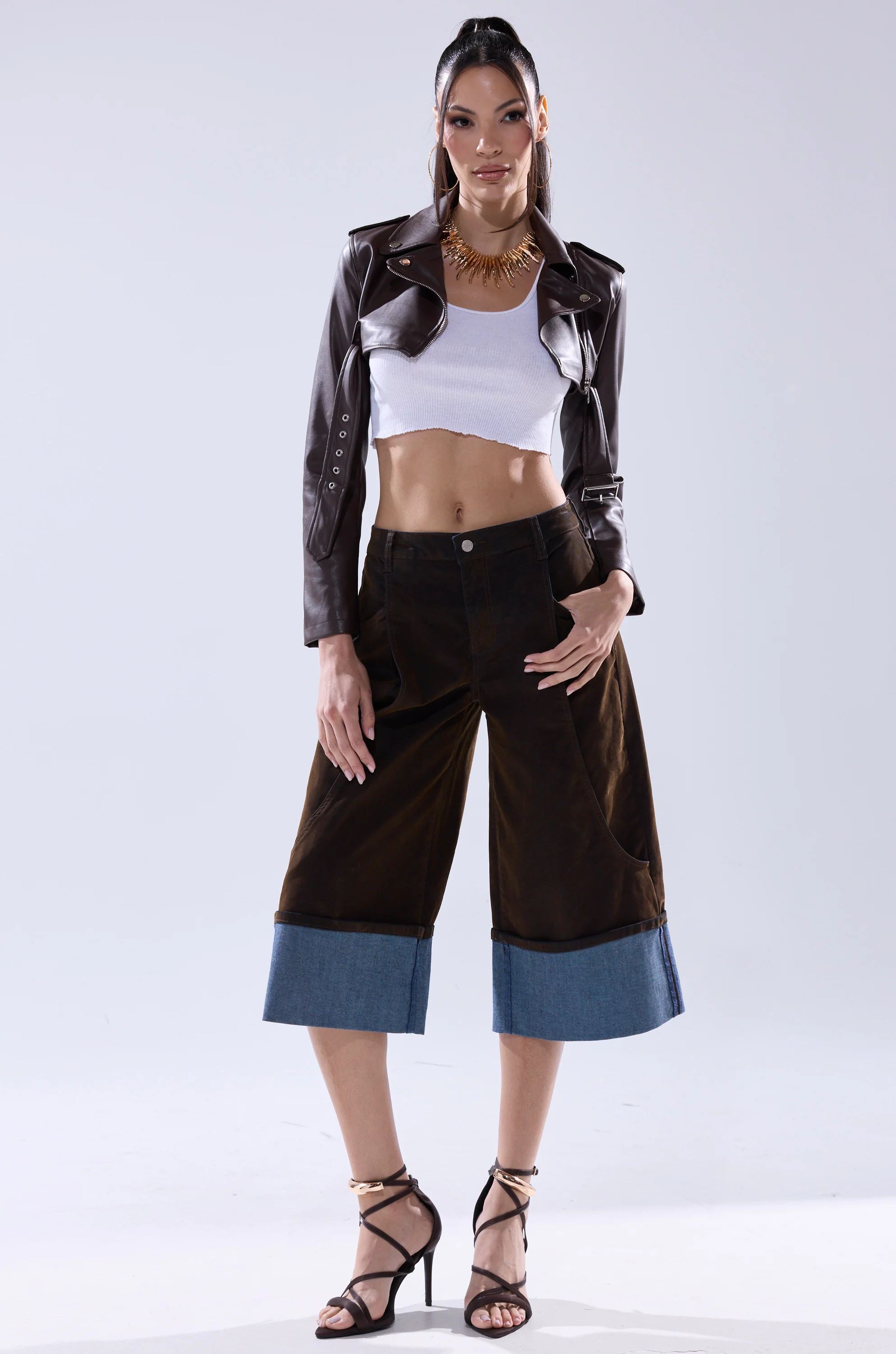 HARLEY LUXE ULTRA CROP MOTO IN CHOCOLATE - Image 13