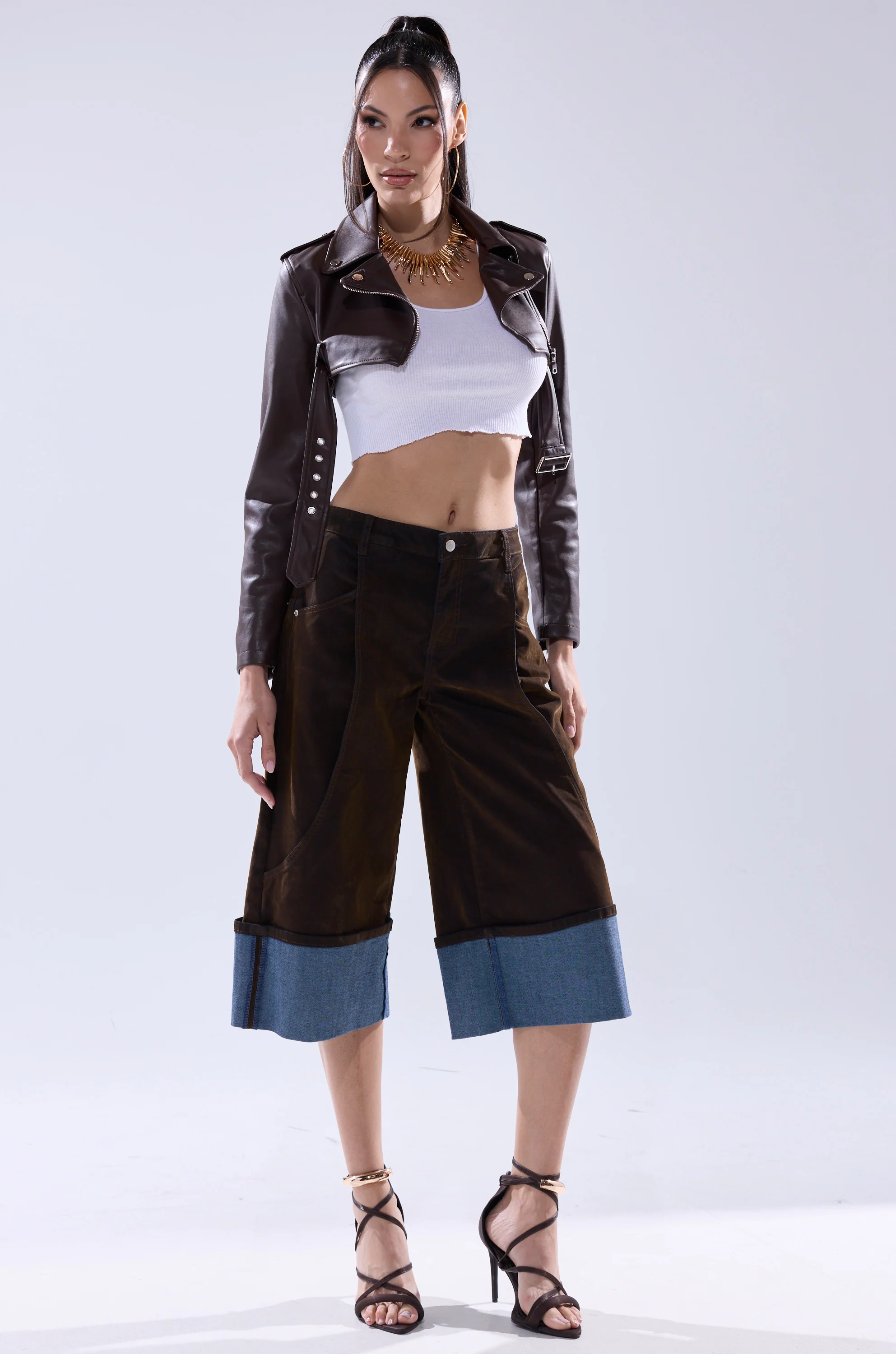 HARLEY LUXE ULTRA CROP MOTO IN CHOCOLATE - Image 14