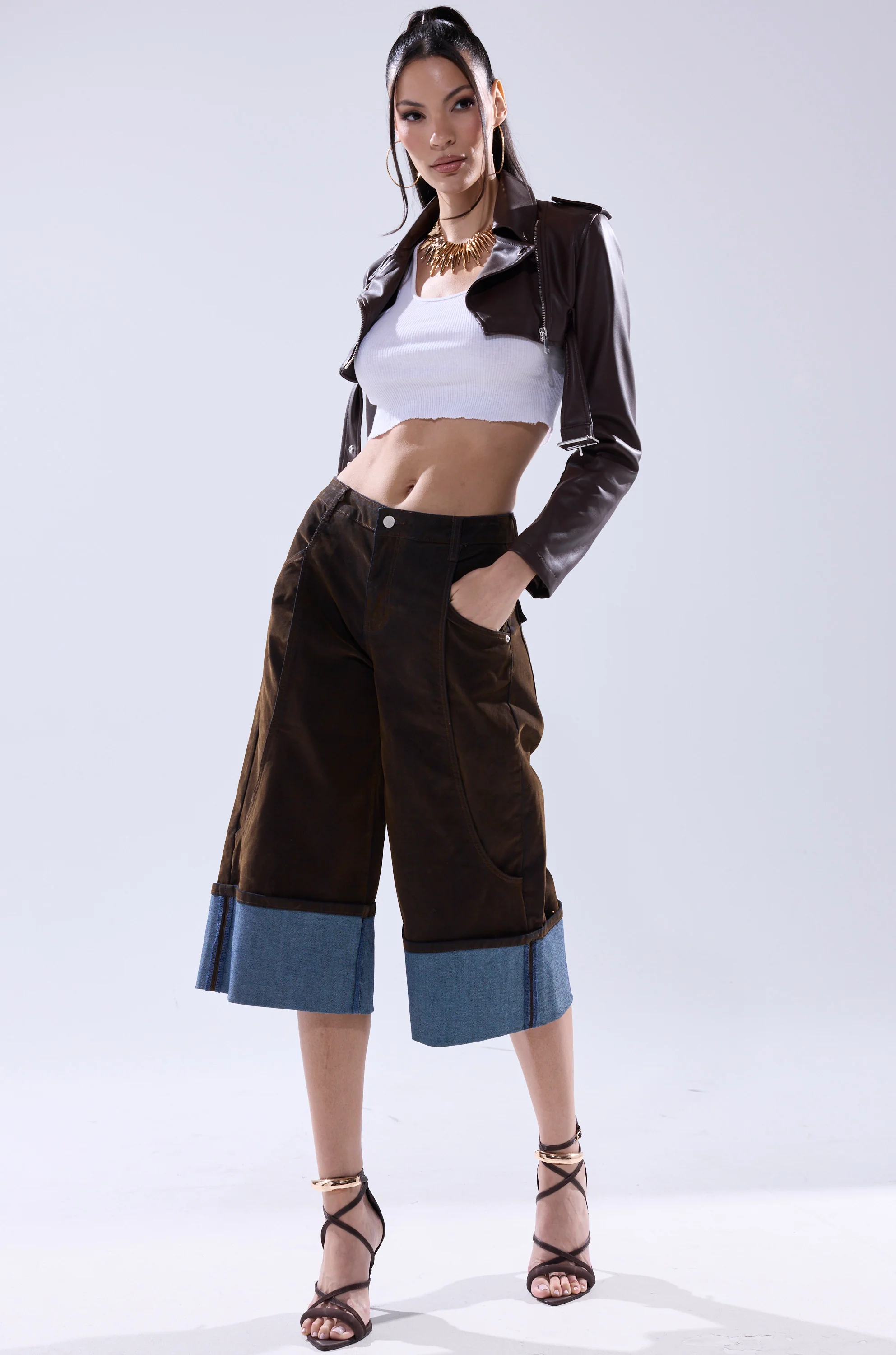 HARLEY LUXE ULTRA CROP MOTO IN CHOCOLATE - Image 15