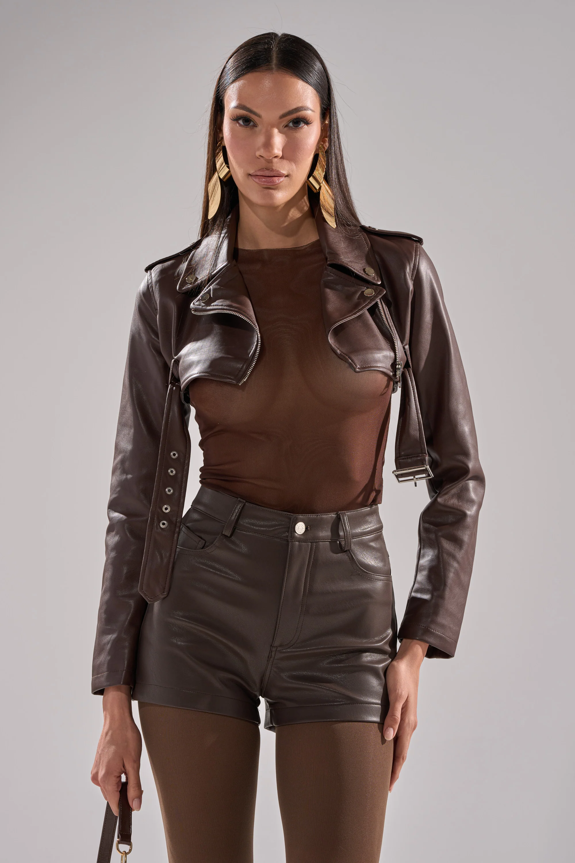HARLEY LUXE ULTRA CROP MOTO IN CHOCOLATE - Image 3