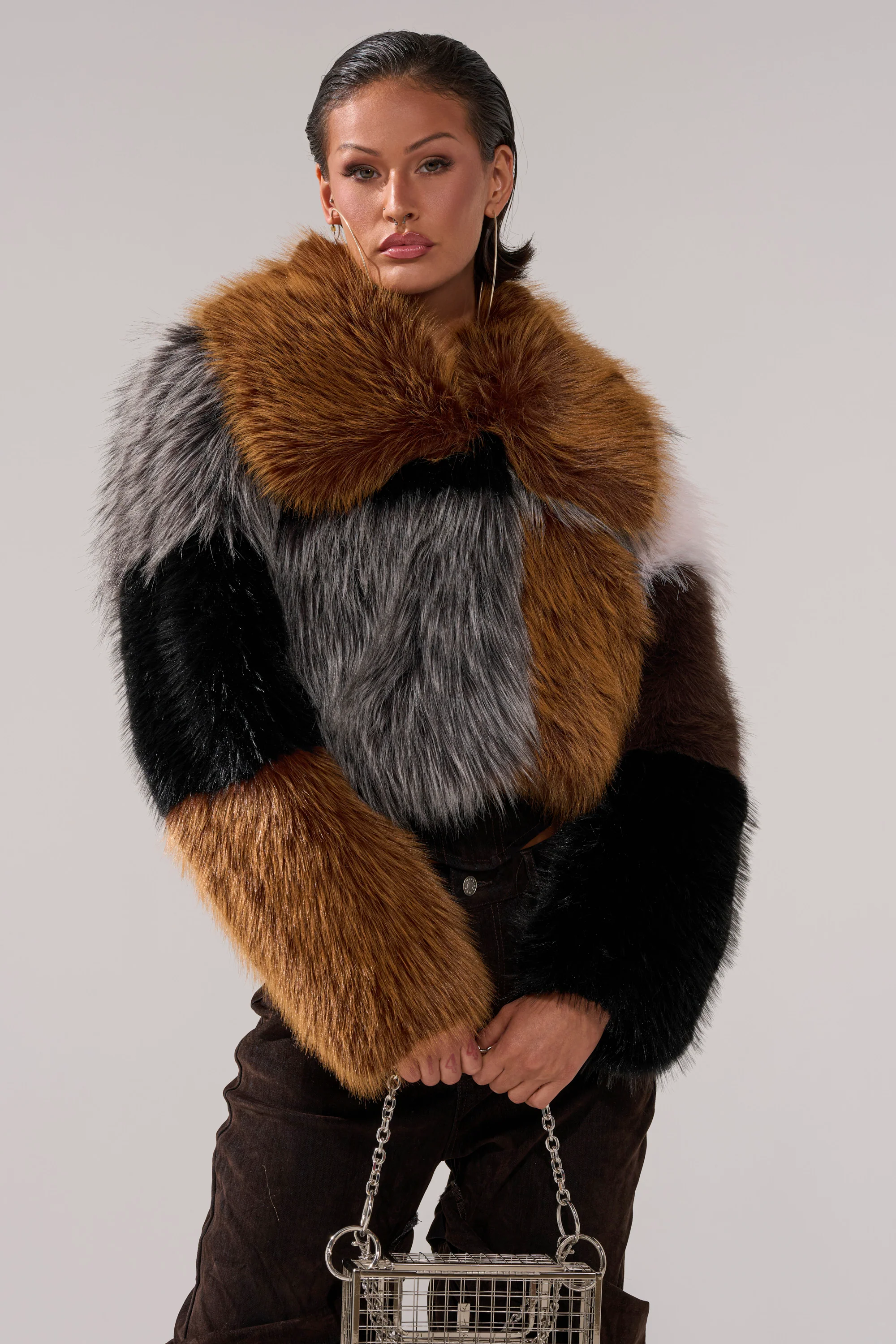 HAZEL PATCHWORK FAUX FUR COAT - Image 3
