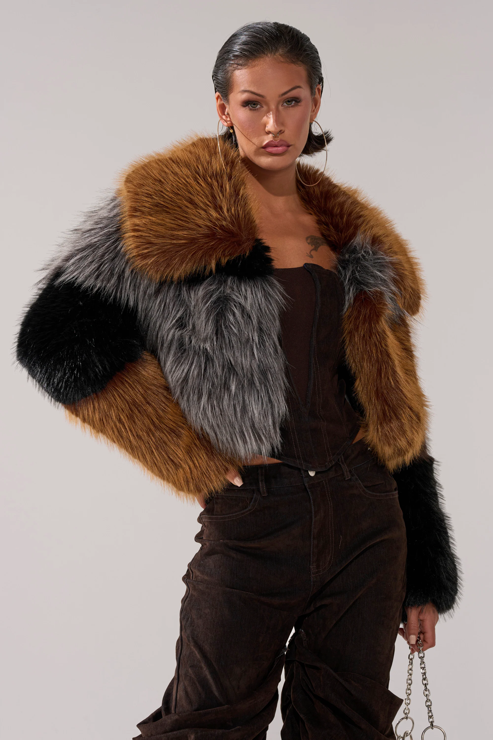 HAZEL PATCHWORK FAUX FUR COAT - Image 4