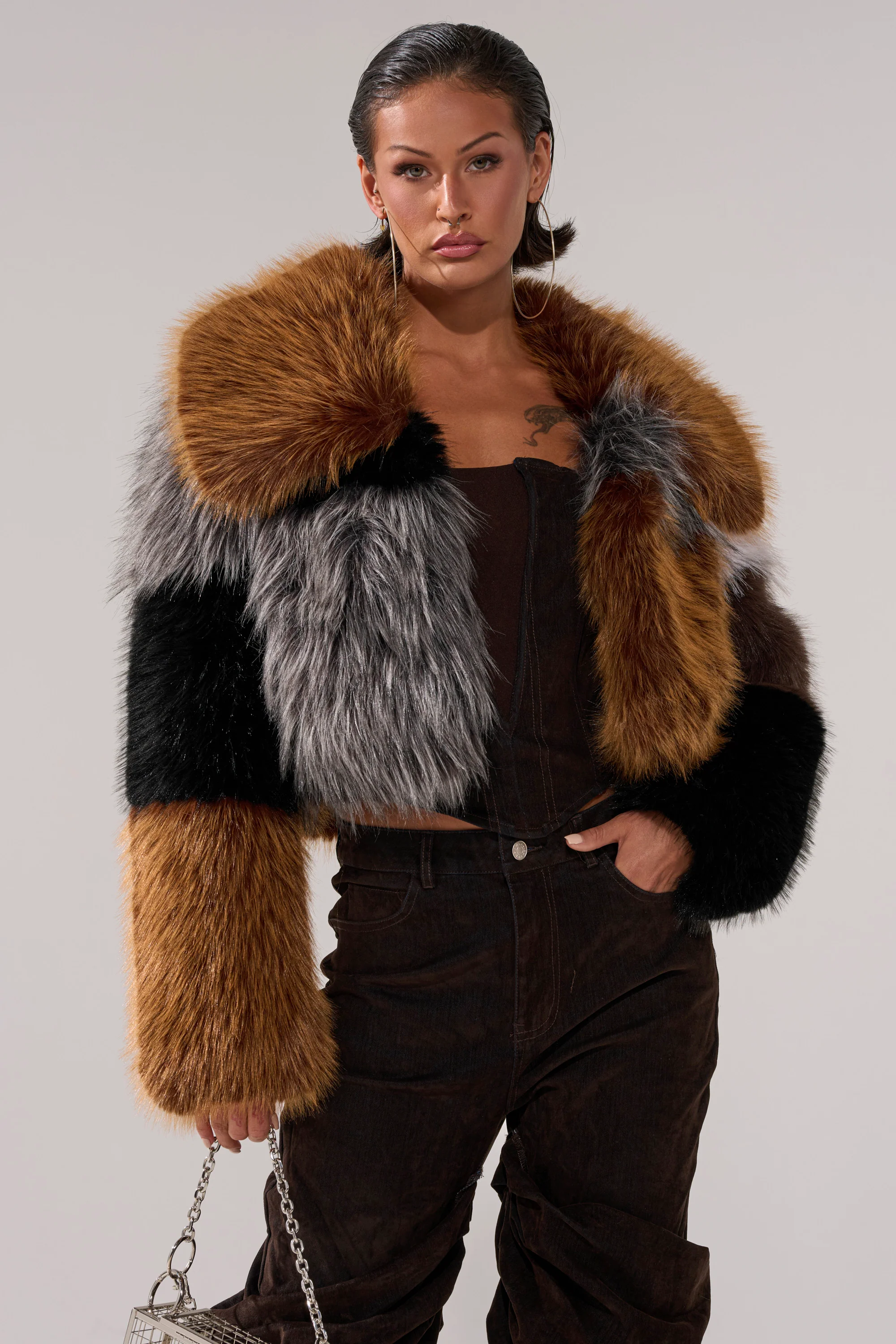 HAZEL PATCHWORK FAUX FUR COAT - Image 5