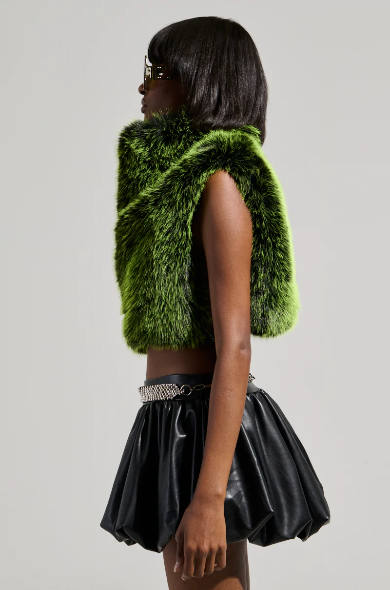 HEADED TO ASPEN SLEEVELESS FUR TOP IN GREEN - Image 3