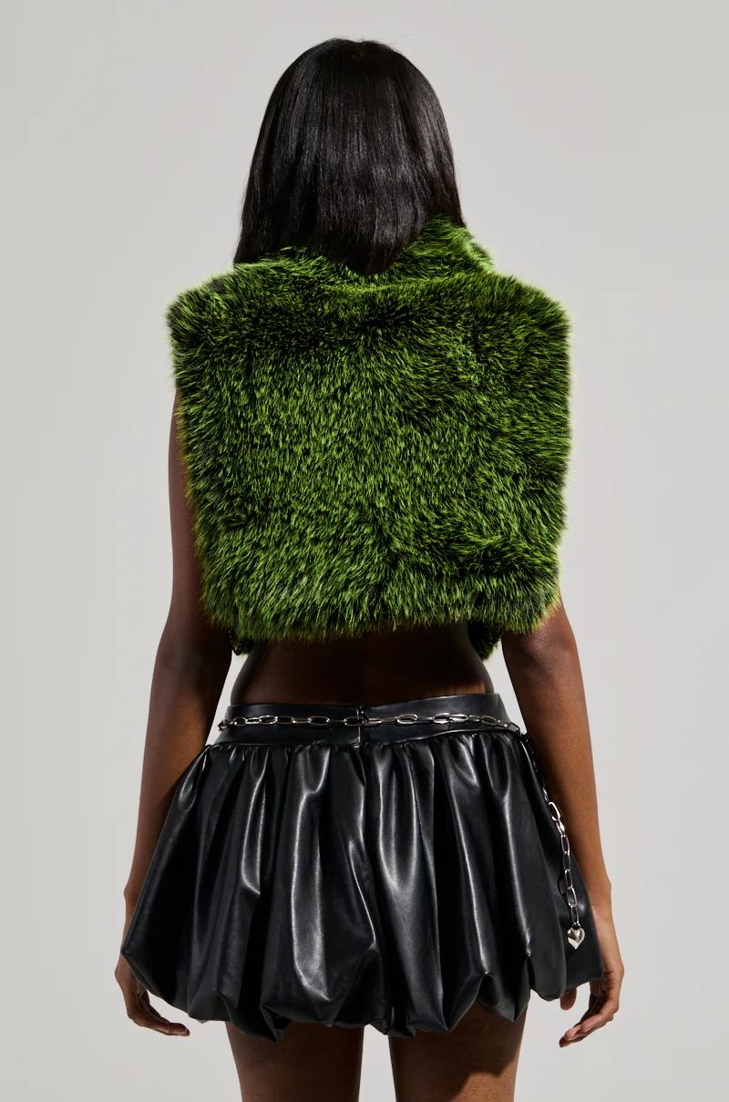 HEADED TO ASPEN SLEEVELESS FUR TOP IN GREEN - Image 4