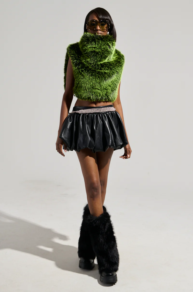 HEADED TO ASPEN SLEEVELESS FUR TOP IN GREEN - Image 5