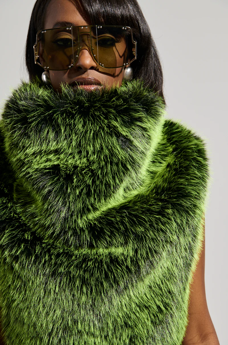HEADED TO ASPEN SLEEVELESS FUR TOP IN GREEN - Image 7