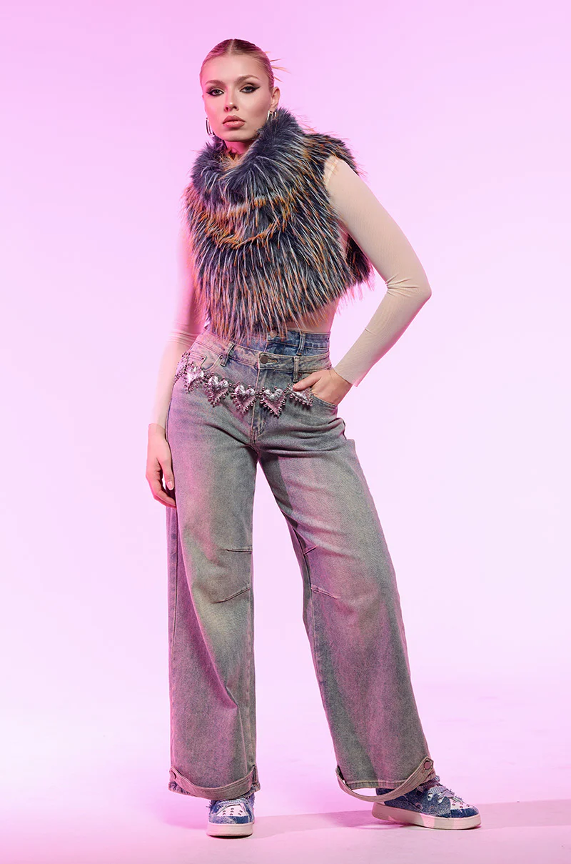HEADED TO ASPEN SLEEVELESS FUR TOP IN BLUE - Image 2