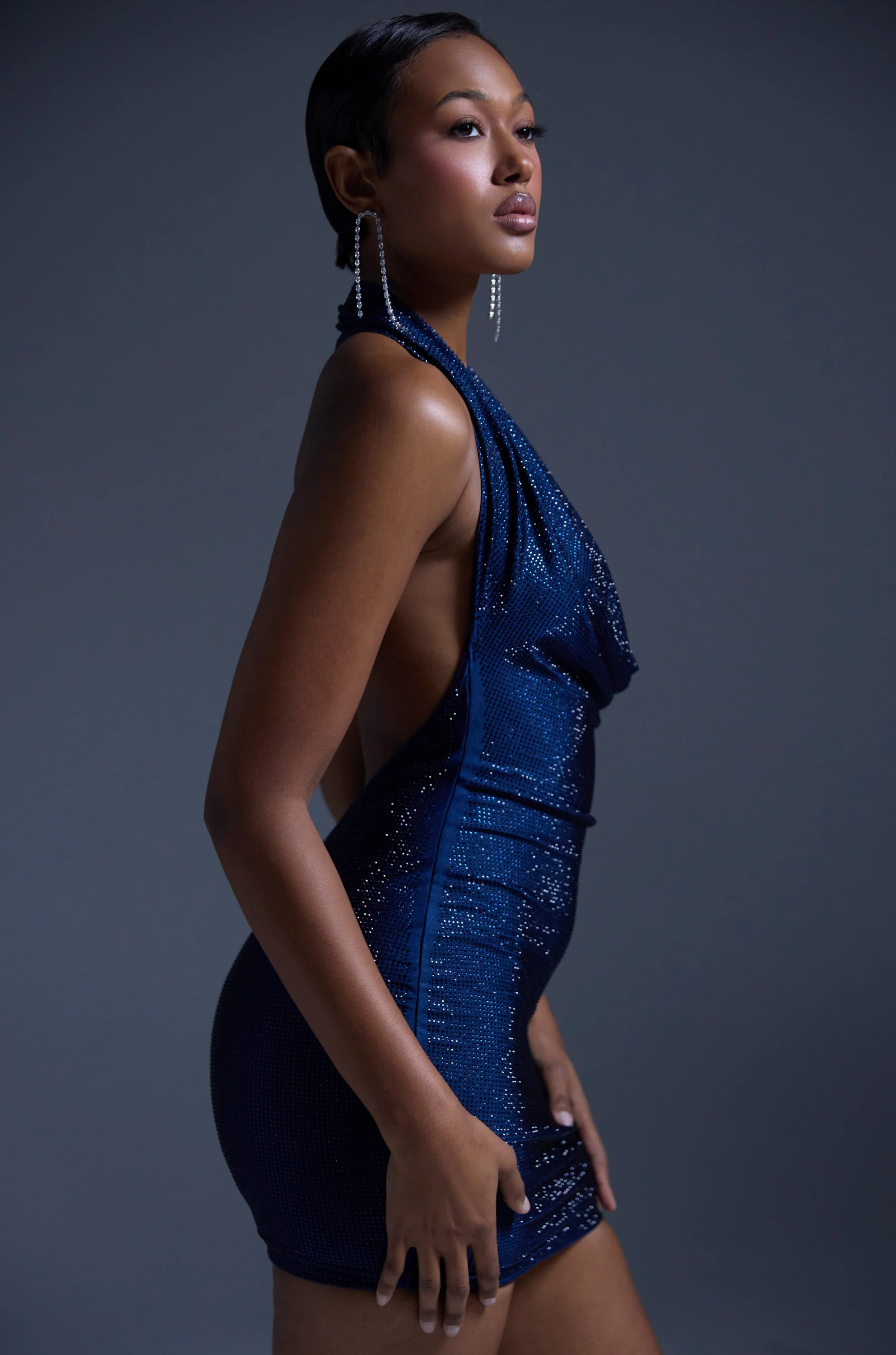 HEARTBREAKER RHINESTONE MINI DRESS IN NAVY - Image 3