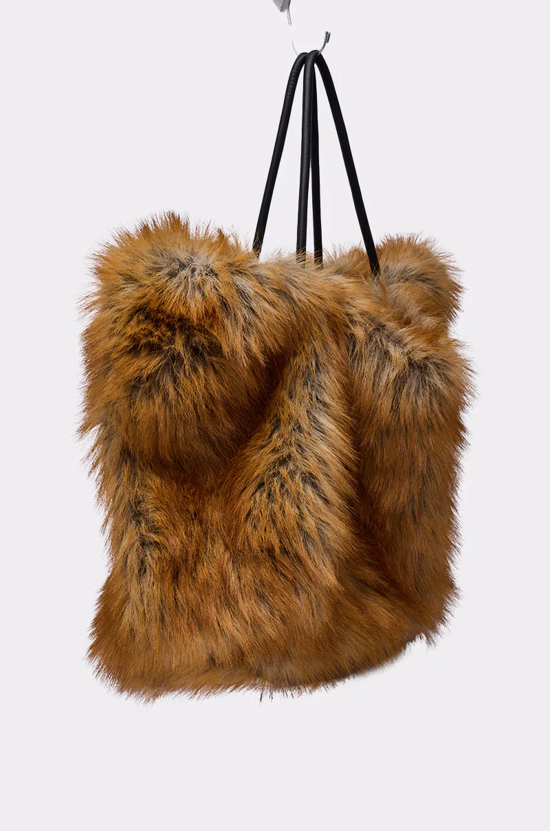 HERE FOR A GOOD TIME FAUX FUR TOTE - Image 4