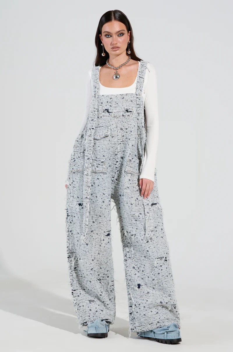 HERE TO SHRED DISTRESSED DENIM OVERALLS - Image 3