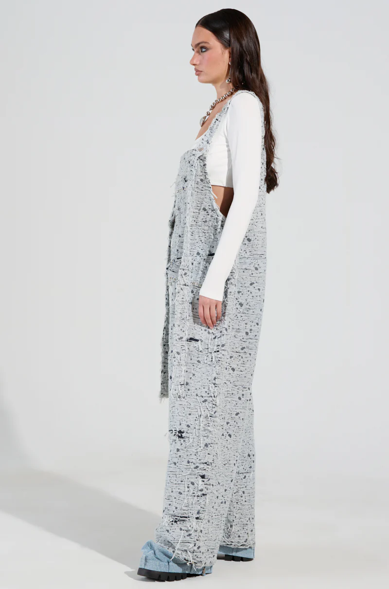 HERE TO SHRED DISTRESSED DENIM OVERALLS - Image 4