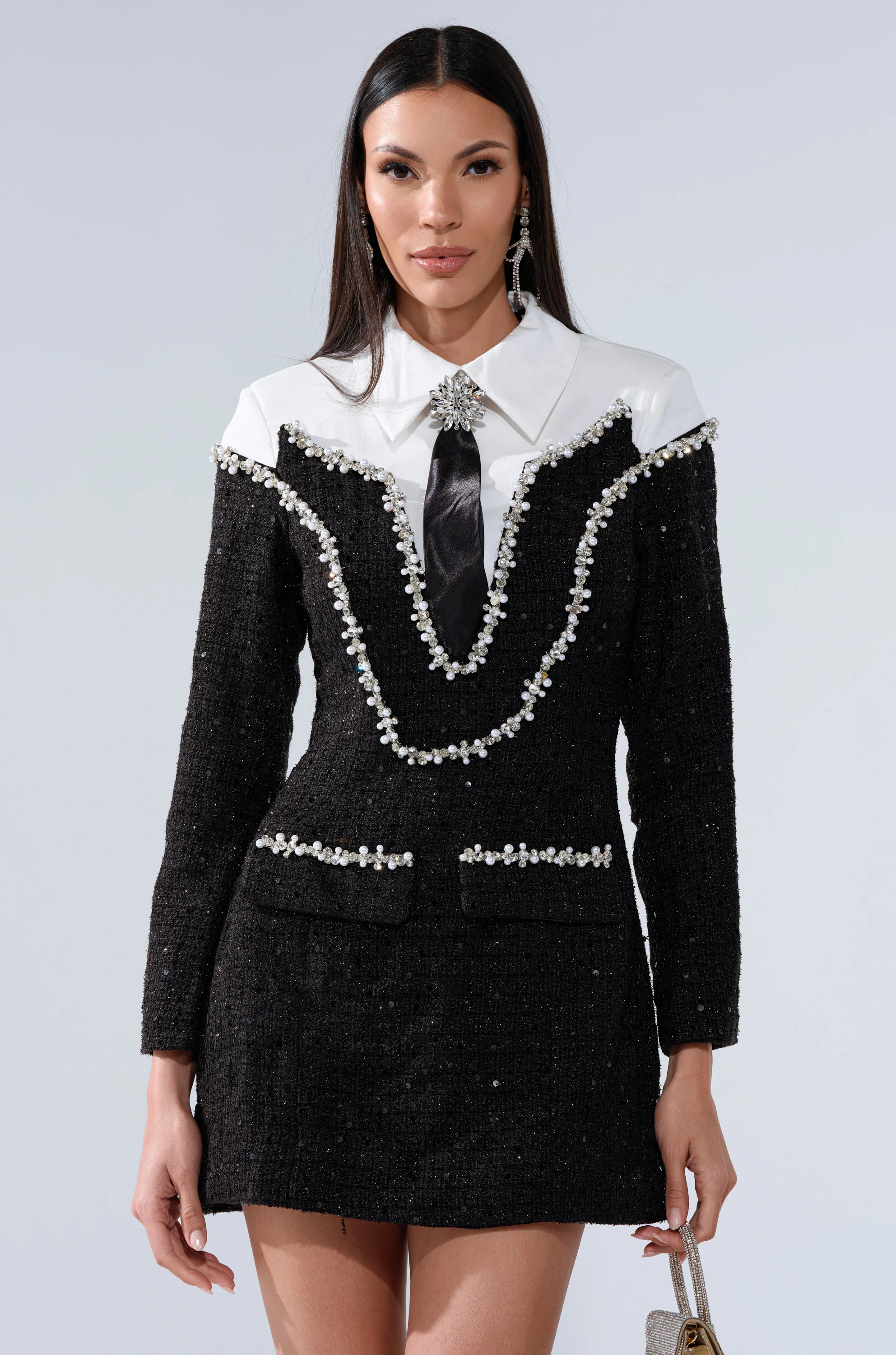 HIGH CLASS MINI DRESS WITH A TIE - Image 2