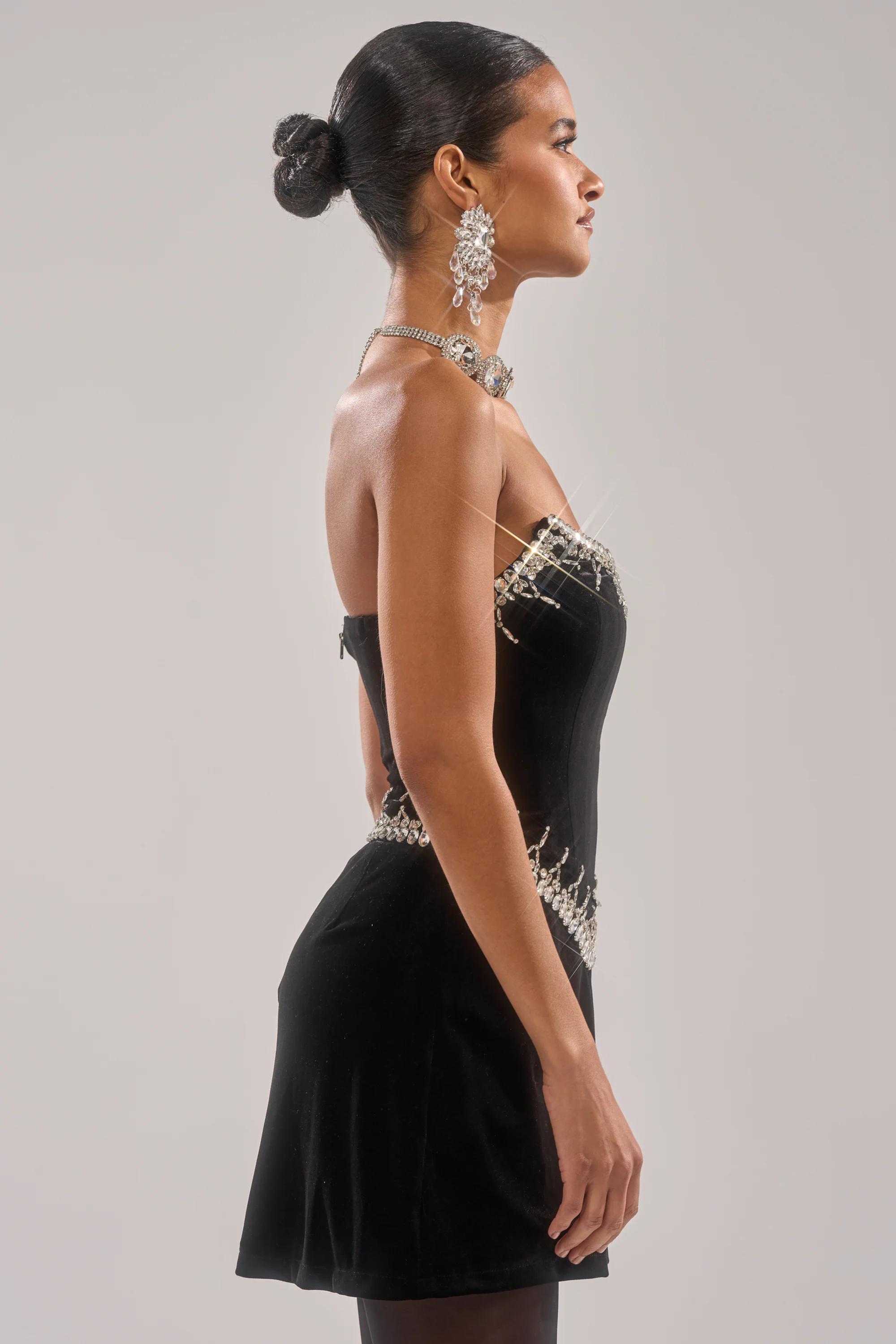 HIGH SOCIETY VELVET RHINESTONE MINI DRESS - Image 3