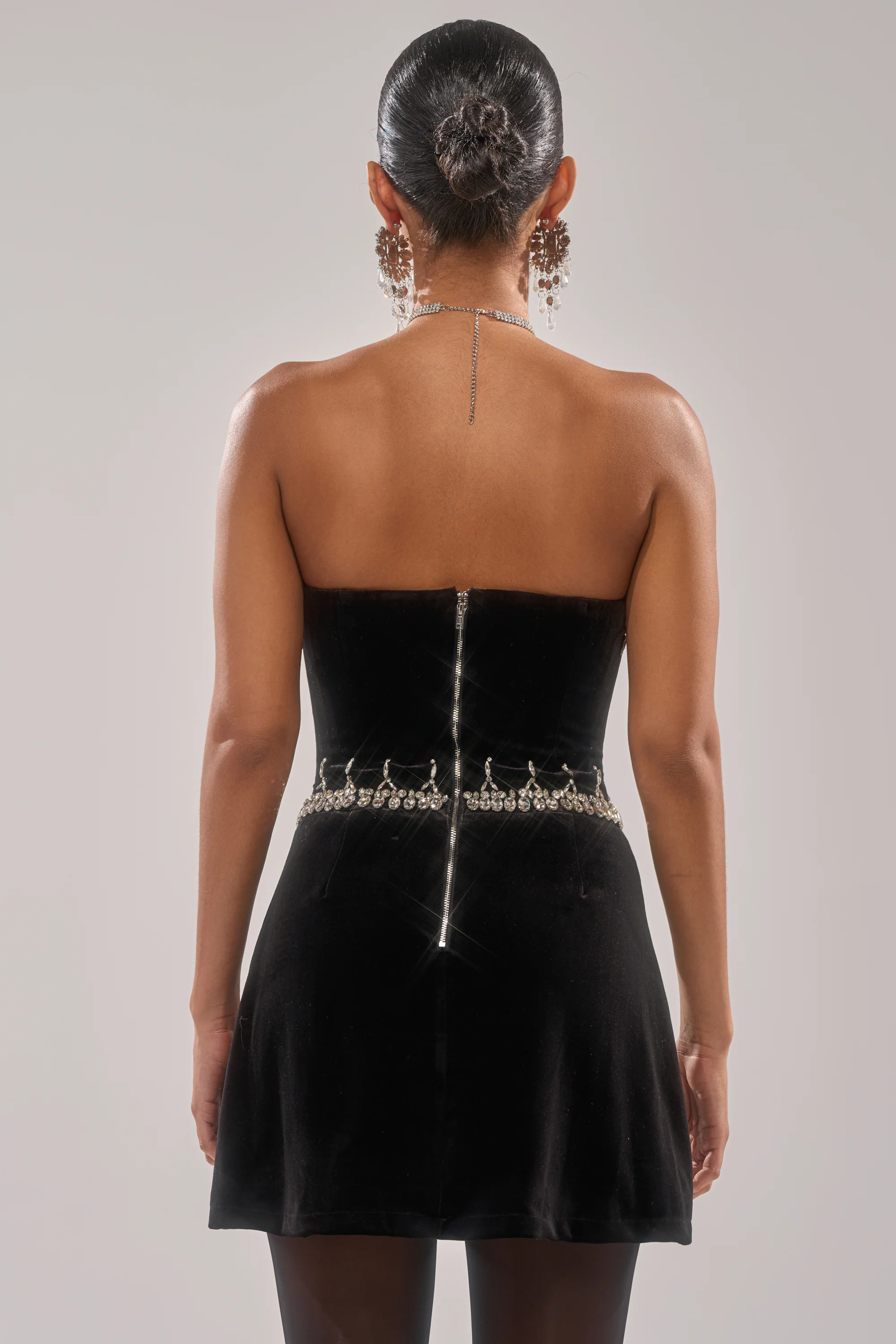 HIGH SOCIETY VELVET RHINESTONE MINI DRESS - Image 4