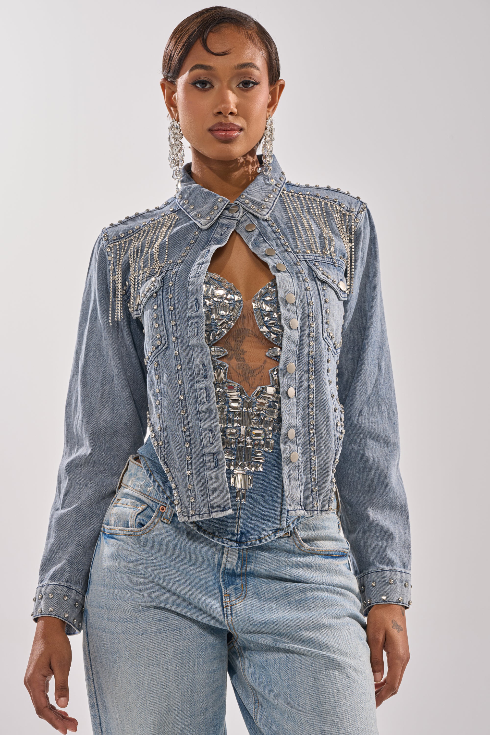 HOOKED ON YOU EMBELLISHED DENIM JACKET - Image 4