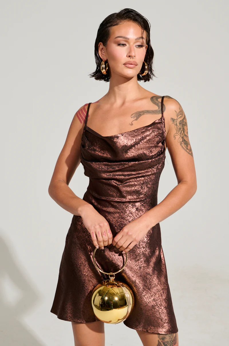 HOT SHOT COWL NECK MINI DRESS IN BROWN - Image 2
