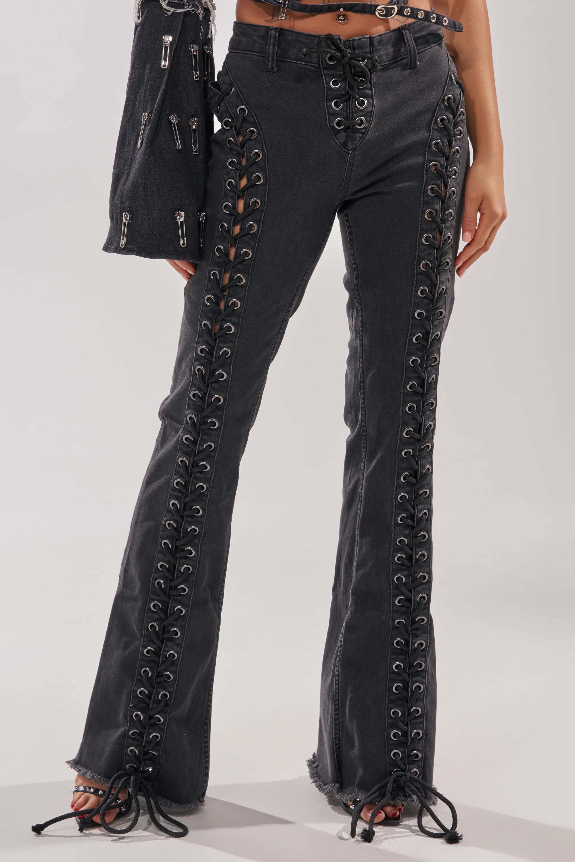 HOTTY LACE UP FLARE DENIM - Image 2