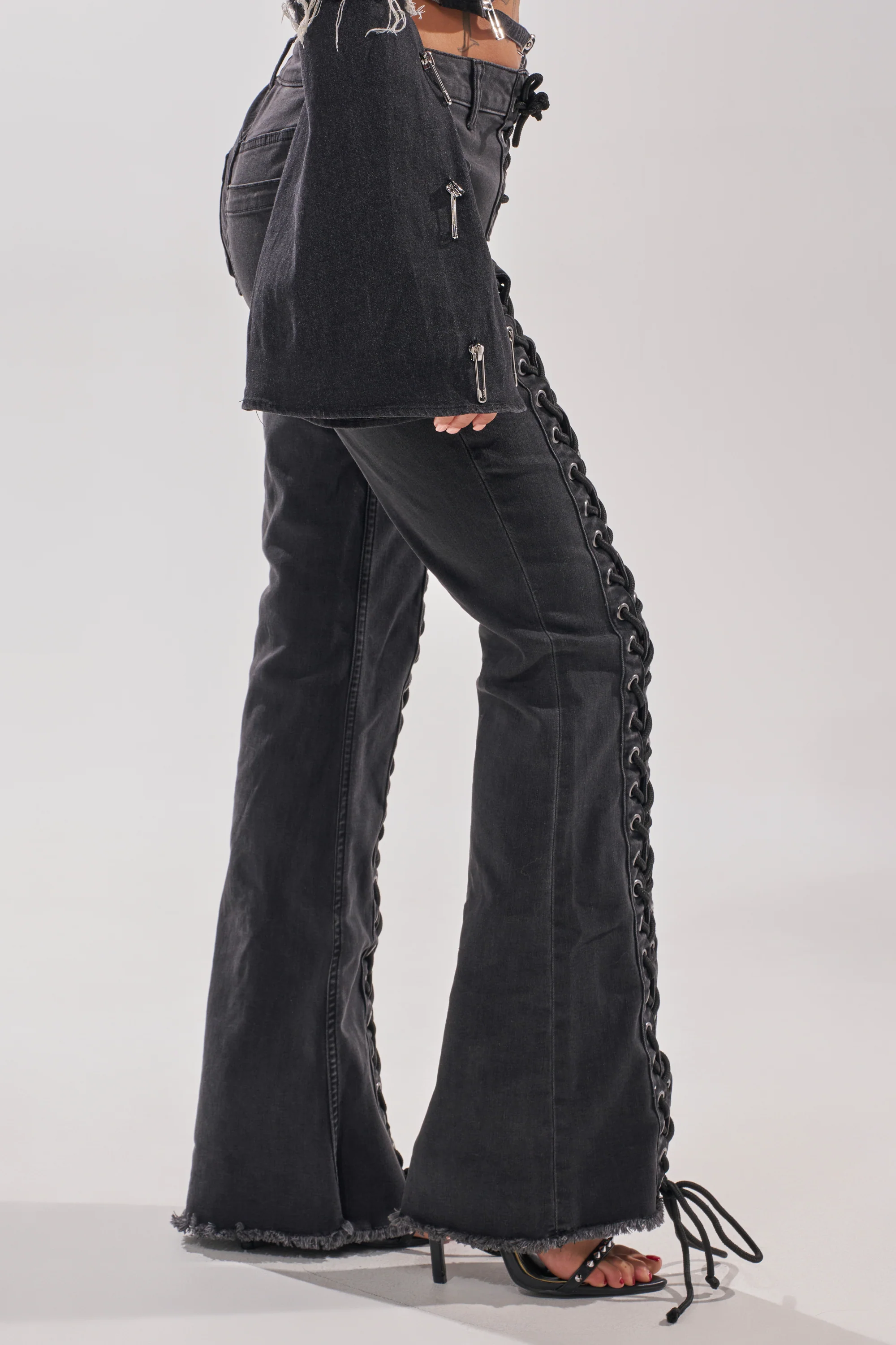 HOTTY LACE UP FLARE DENIM - Image 3