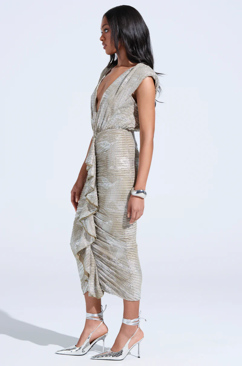 I DO WHAT I WANT METALLIC MIDI DRESS IN BEIGE - Image 3