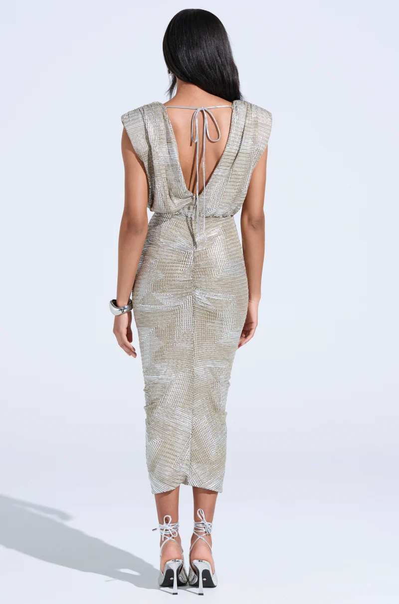 I DO WHAT I WANT METALLIC MIDI DRESS IN BEIGE - Image 4