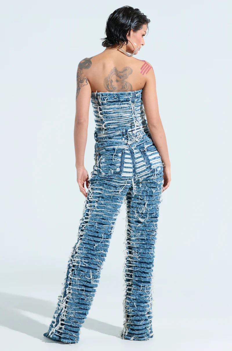 I DONT CHASE I ATTRACT DISTRESSED DARK BLUE DENIM JUMPSUIT - Image 4