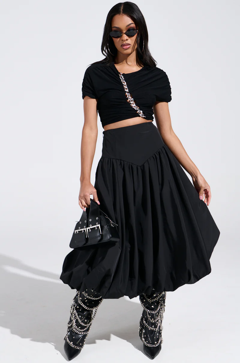 I FOUND YOU DROP WAIST MIDI SKIRT IN BLACK - Image 2