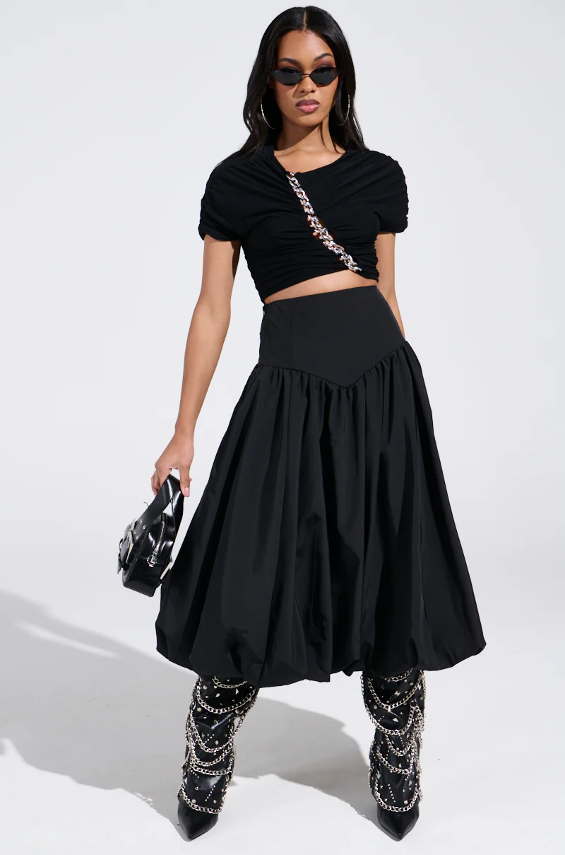 I FOUND YOU DROP WAIST MIDI SKIRT IN BLACK - Image 6