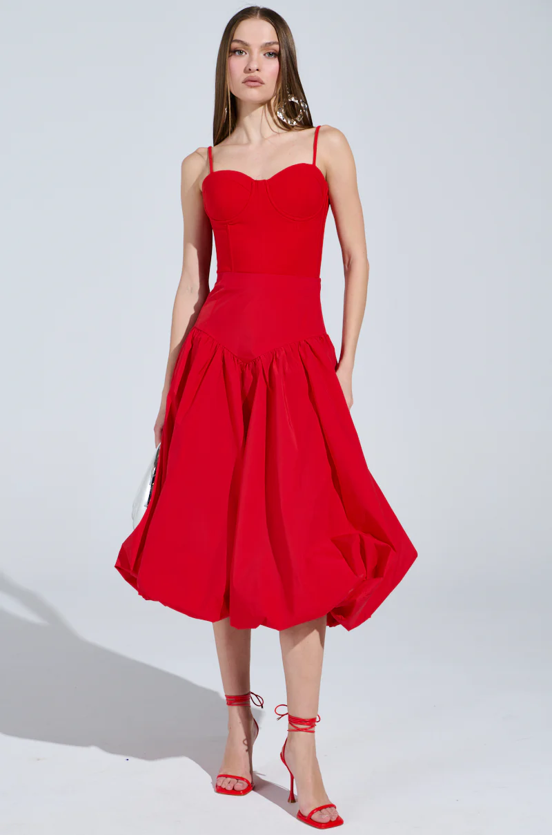 I FOUND YOU DROP WAIST MIDI SKIRT IN RED - Image 5