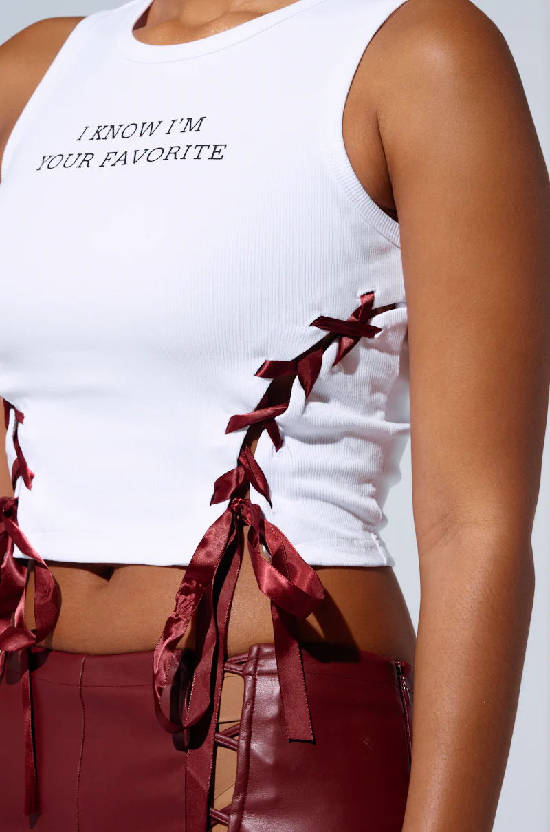 I KNOW I'M YOUR FAVORITE LACE UP CROPPED TANK - Image 6