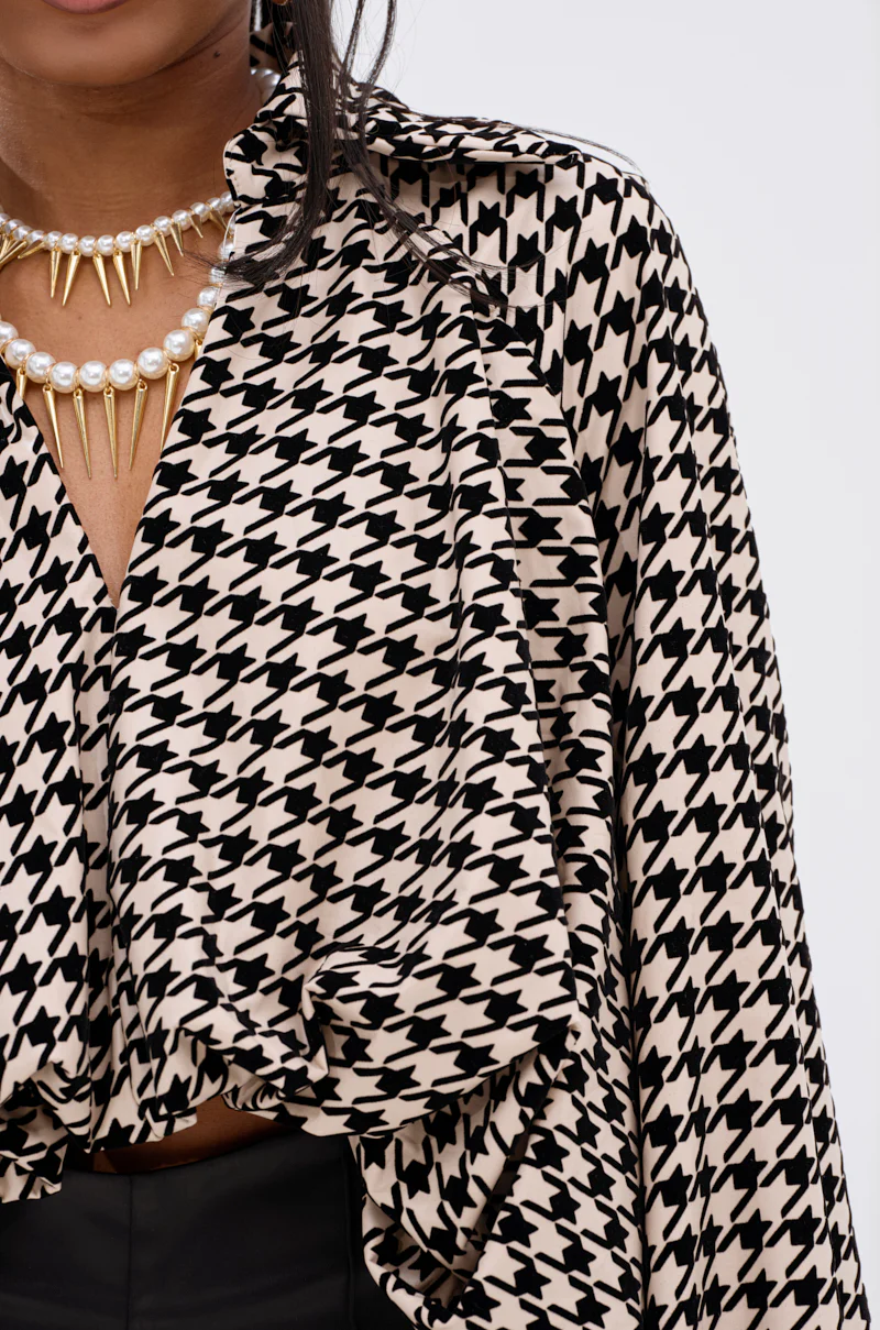 I KNOW WHAT I WANT HOUNDSTOOTH BLOUSE TOP - Image 7