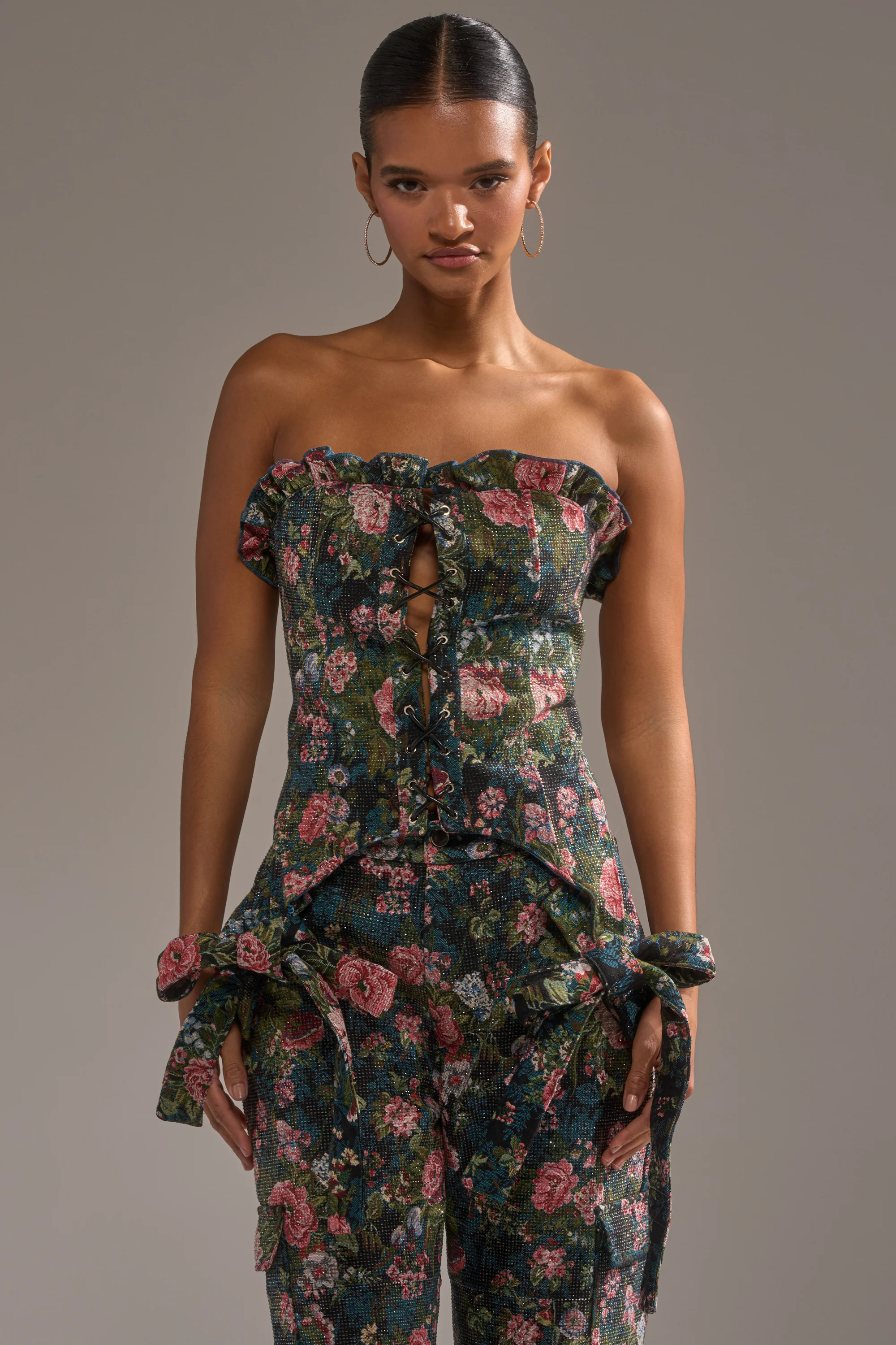 I WANT YOU FLORAL RHINESTONE CORSET - Image 2