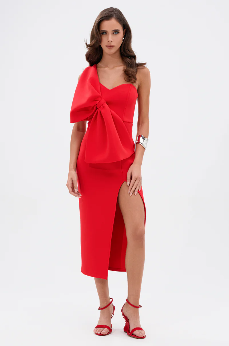 I WIN BOW FRONT MIDI DRESS