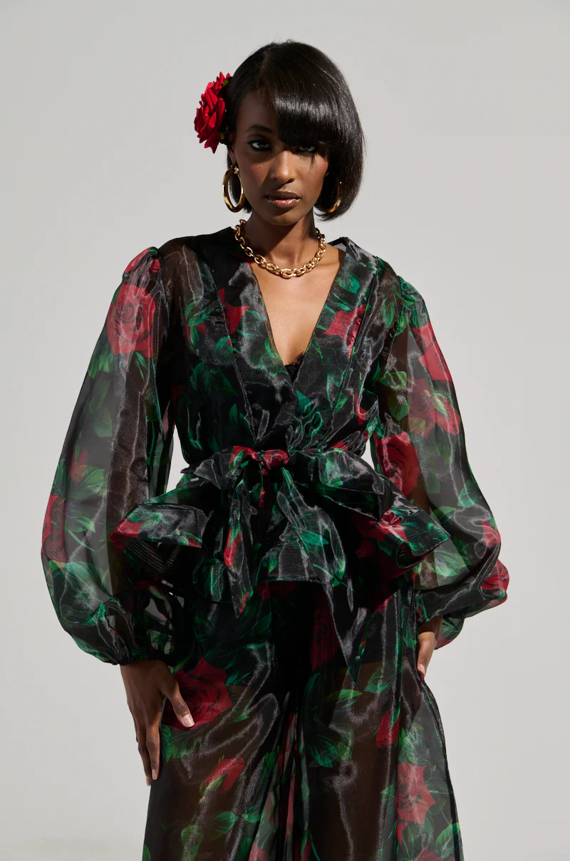 I WISH YOU ROSES TIE FRONT BLOUSE