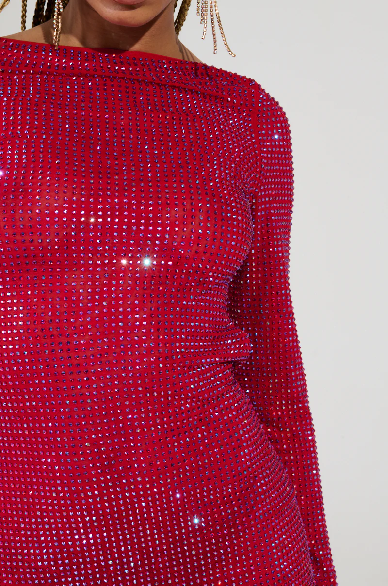 IF LOOKS COULD KILL RHINESTONE MINI DRESS IN RED - Image 8