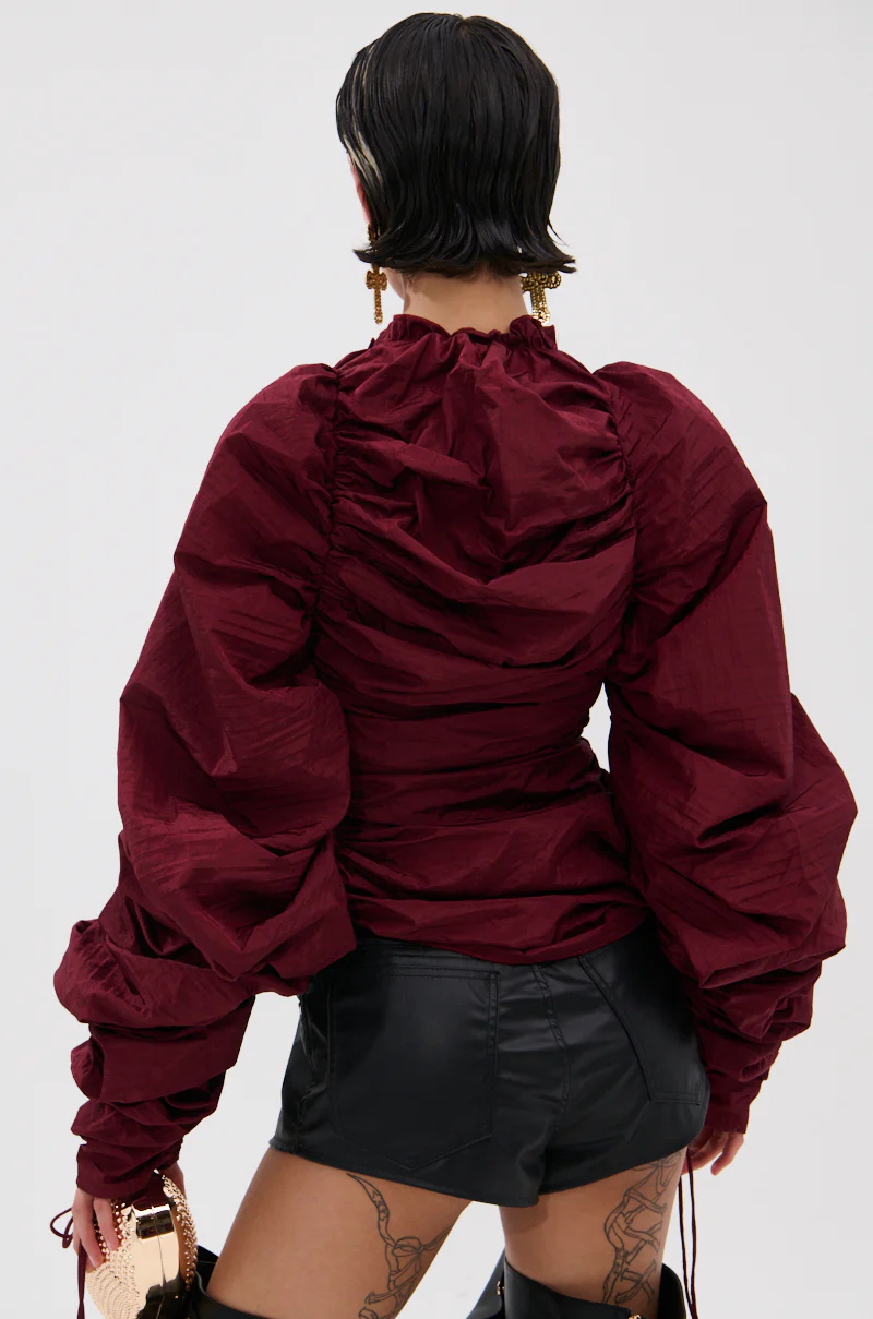 IN IT TO WIN IT RUCHED BLOUSE IN BURGUNDY - Image 6