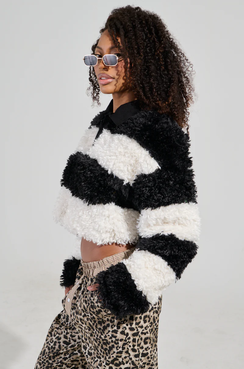 IN MY FEELINGS STRIPE POLO SWEATSHIRT IN BLACK MULTI - Image 3