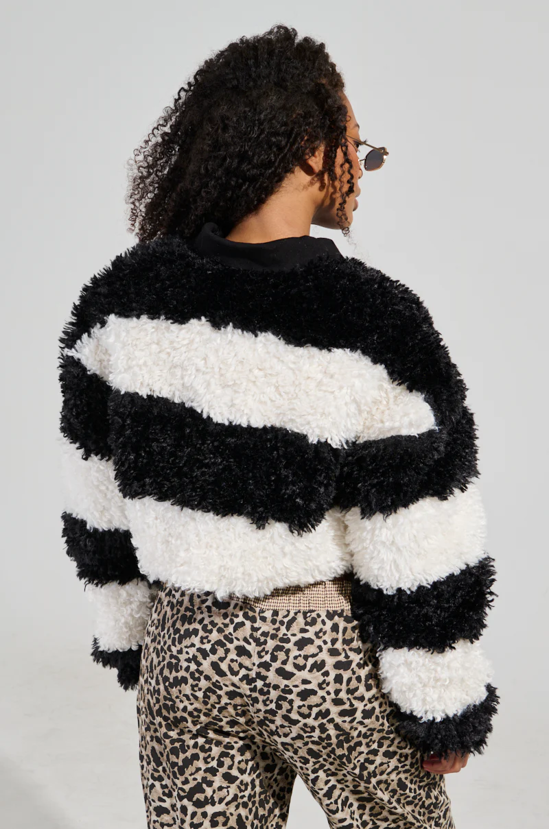 IN MY FEELINGS STRIPE POLO SWEATSHIRT IN BLACK MULTI - Image 4