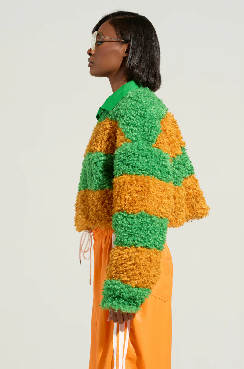 IN MY FEELINGS STRIPE POLO SWEATSHIRT IN GREEN - Image 3