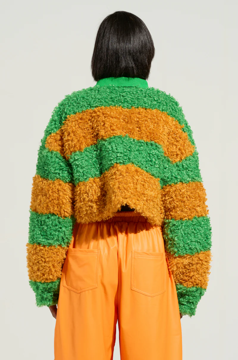 IN MY FEELINGS STRIPE POLO SWEATSHIRT IN GREEN - Image 4