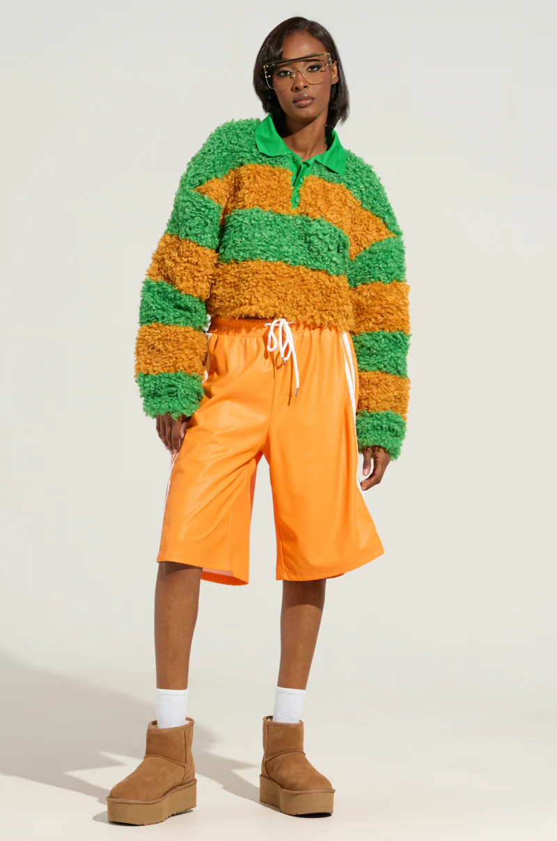 IN MY FEELINGS STRIPE POLO SWEATSHIRT IN GREEN - Image 5