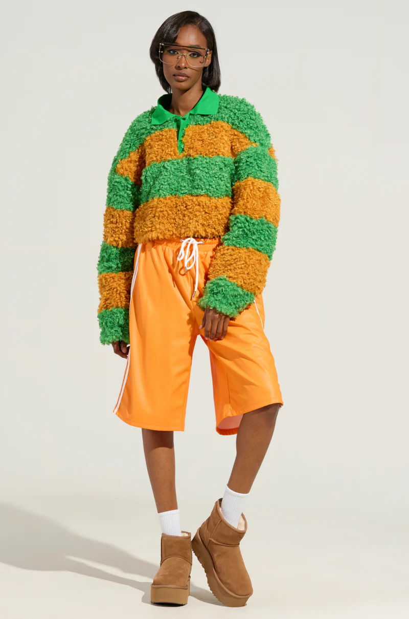IN MY FEELINGS STRIPE POLO SWEATSHIRT IN GREEN - Image 6