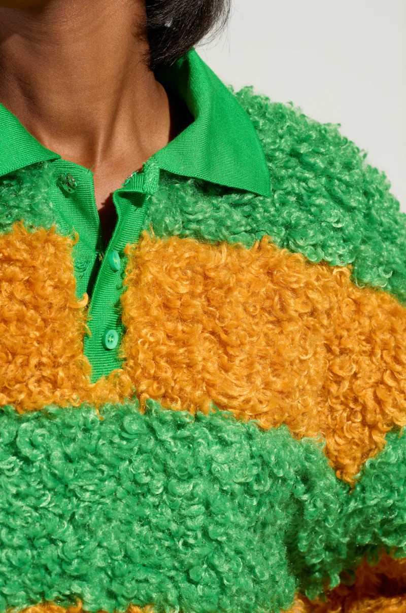 IN MY FEELINGS STRIPE POLO SWEATSHIRT IN GREEN - Image 7