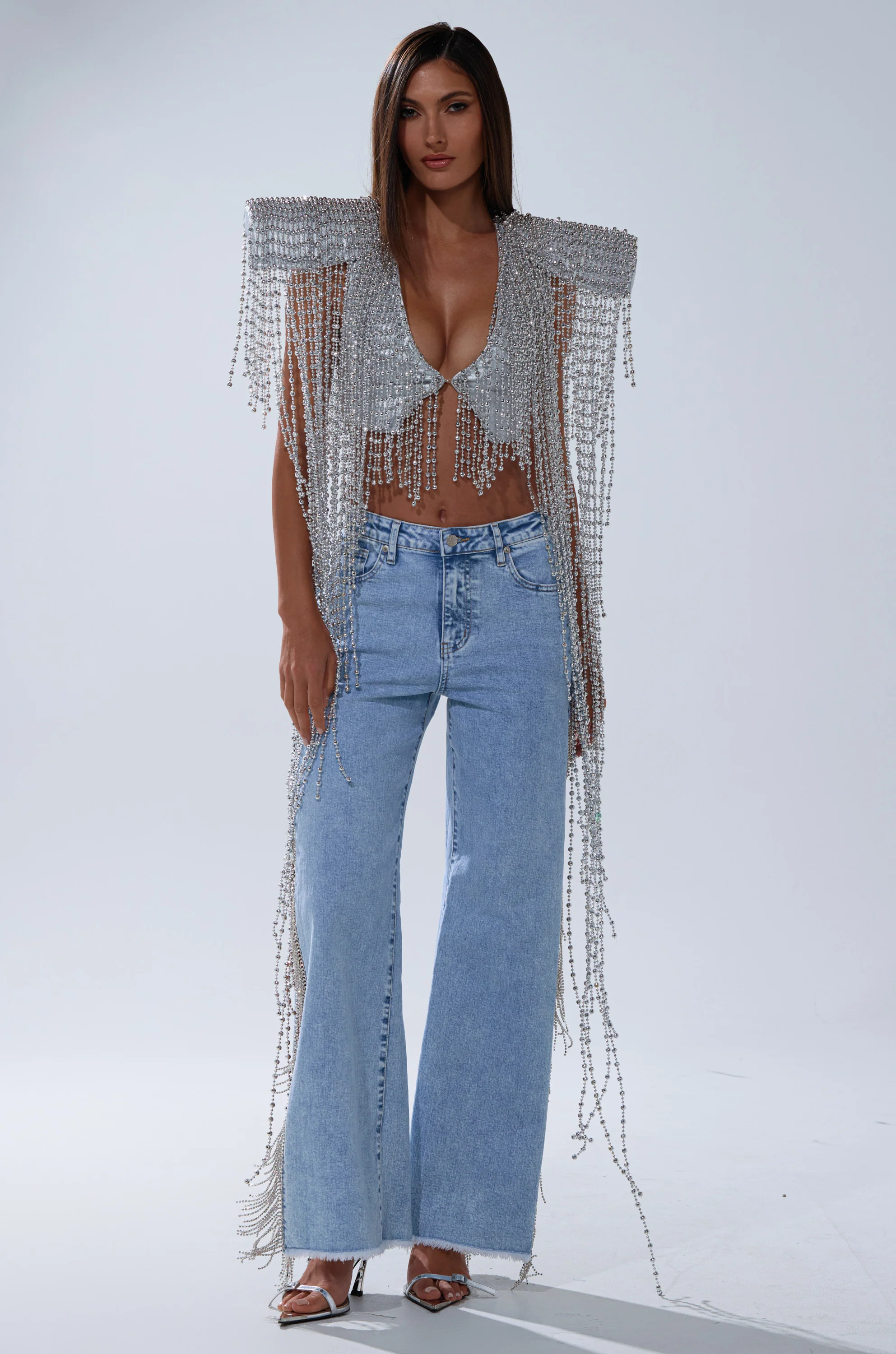 IN MY OWN LANE SILVER BEADED TOP - Image 3
