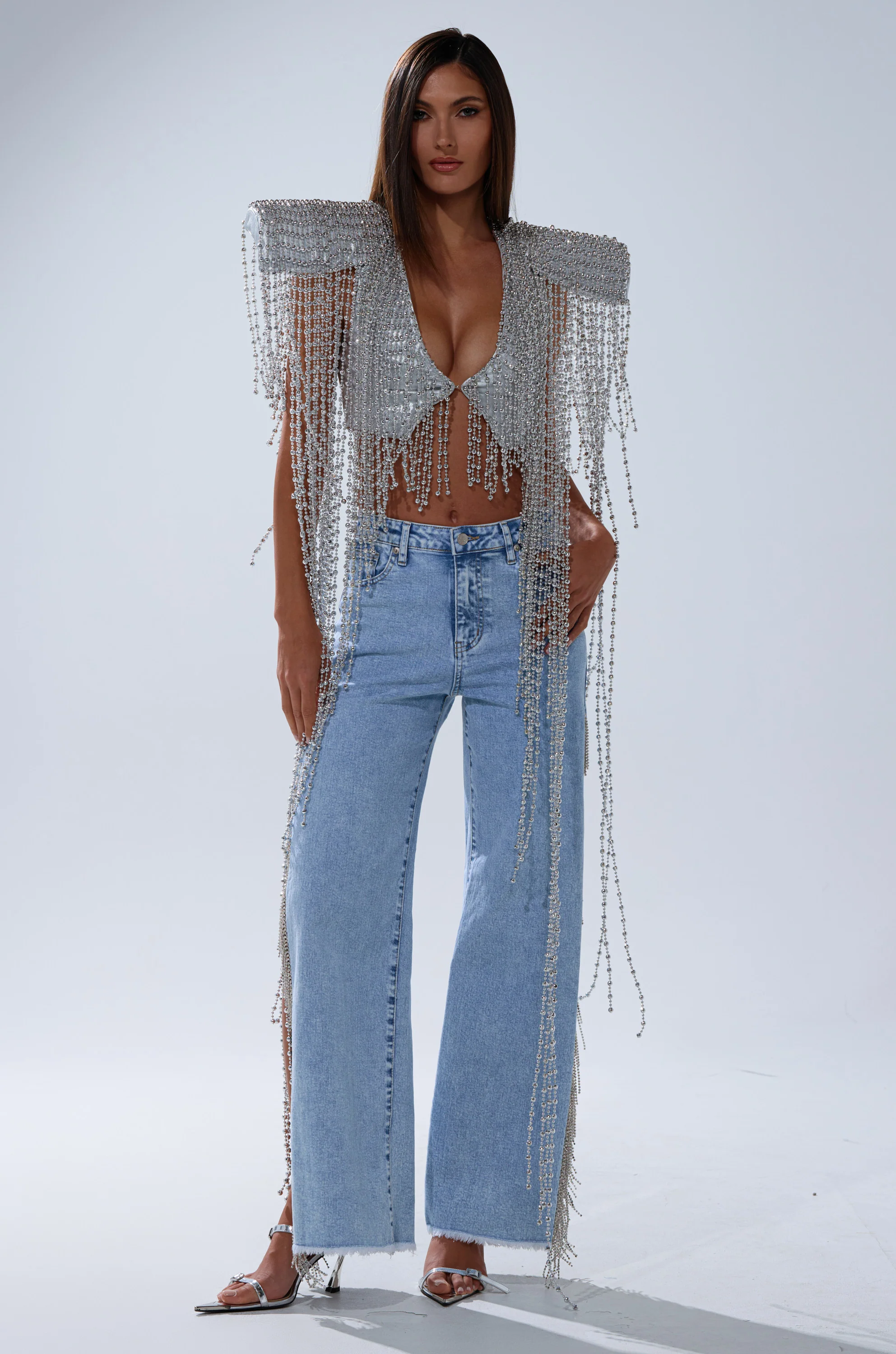 IN MY OWN LANE SILVER BEADED TOP - Image 4