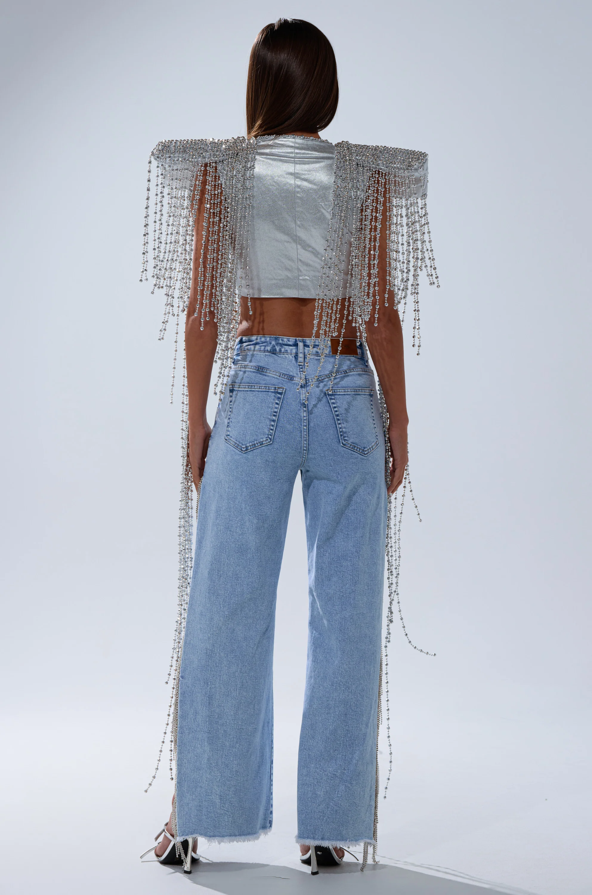 IN MY OWN LANE SILVER BEADED TOP - Image 7