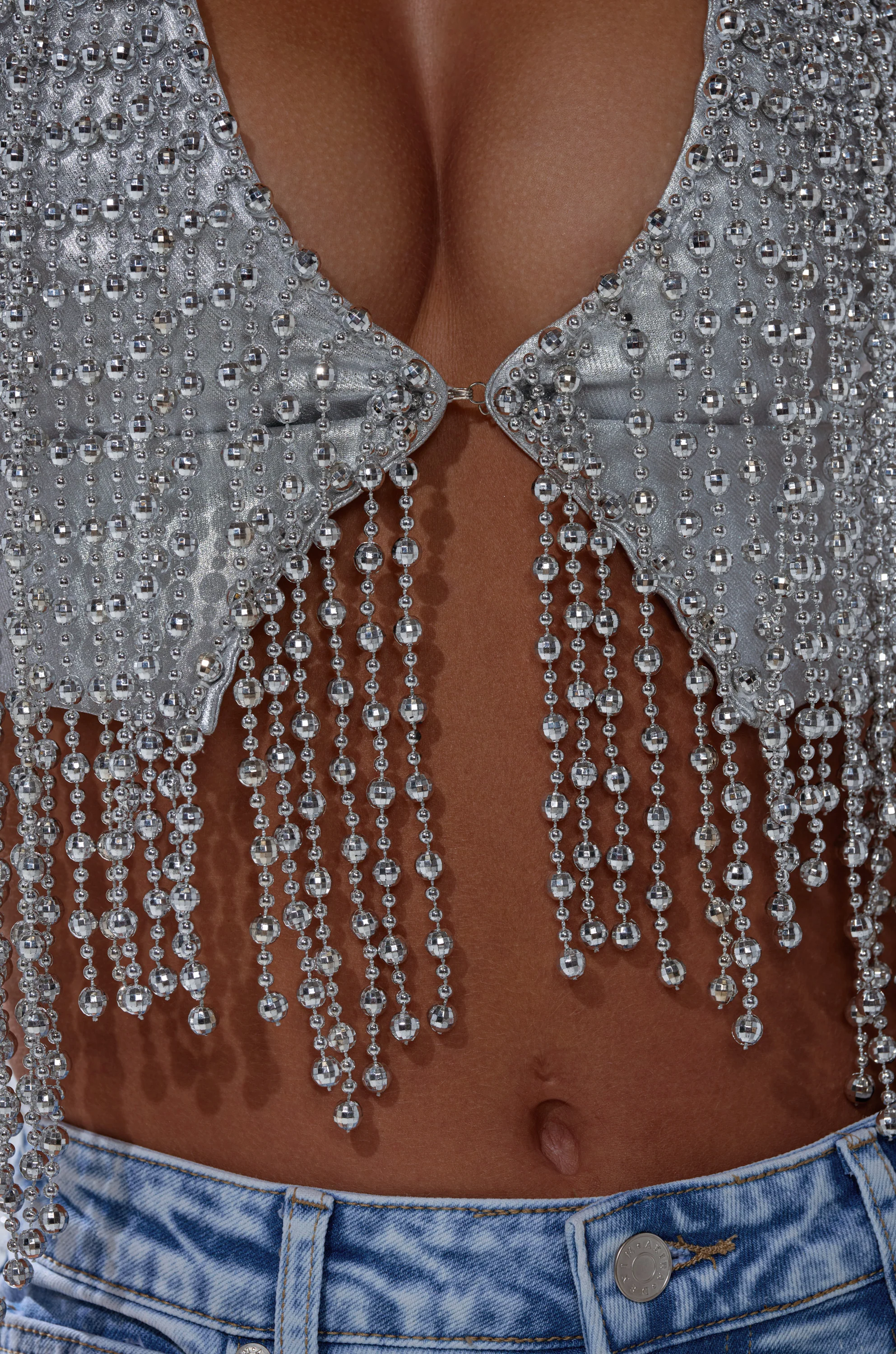 IN MY OWN LANE SILVER BEADED TOP - Image 8